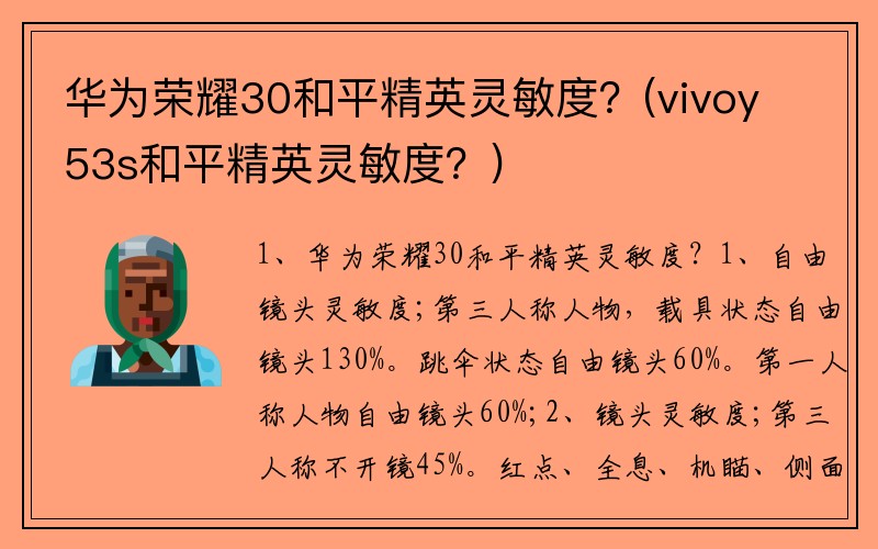 华为荣耀30和平精英灵敏度？(vivoy53s和平精英灵敏度？)